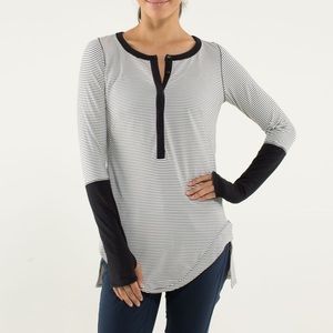 Lululemon Urbanite Henley Long Sleeve Black and White Stripe